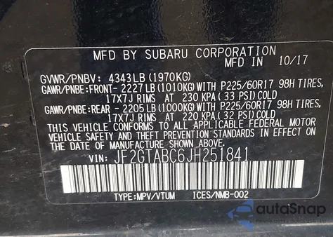 2018 Subaru Crosstrek 2.0I Premium from USA, damaged, VIN JF2GTABC6JH251841